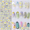 Stickers Decals Nail 2024 Design 1Pcs Daisy Water Transfer Sticker For Flower Leaf Slider Foil Tip Diy Art Decor Charm Manicure Drop D Ot2En