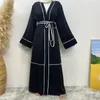 Ethnic Clothing Nida Fashion White Lines Abayas With Belt Djellaba Muslim Dress Dubai Full Length Abaya Turkey Islam Robe