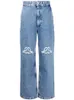ジーンズレディースデザイナーのズボンの脚オープンフォークタイトなカプリスデニムズボンはフリース厚い暖かいスリミングジャンパンツブランド衣料品刺繍印刷