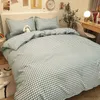 Bedding sets Green White Lattice Duvet Cover case Bed Sheet Simple Boy Girls Bedding Sets Single Twin Double Cover Bed Linens