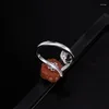 Cluster Rings Southern Red Agate Rose Flower Ring Women's Open S925 Sterling Silver Fashion Graceful Personality To Give Mom Gift Ornament