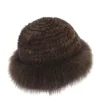 Real Fur Hat Winter for Womens Cap Natural Mink Päls med rävpäls beanies lyxiga ryska solstickning hink hatt Bonnets mode 240123