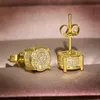 18k Real Gold Silver Plated Cubic Zirconia Stud örhängen för män Kvinnor Österrikisk Crystal 4 Skruv Back Stud Earring Wedding Jewelry Gift
