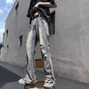 Джинсы с разрезом в стиле American Vibe, модные уличные брюки для весны и осени, облегающие брюки с прямыми штанинами