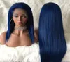 blue human hair full lace wigs brazilian virgin hair blue color lace front wig for black women 9764080