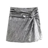 Shorts femininos traf mulher ouro skort 2024 plissado cintura alta nó mini saia feminina chique elegante calças curtas