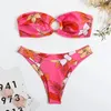 Kobiety w dziedzinie stroju kąpielowego Kobiet kwiatowy print bandeau bikini zestawy bikini dwa kawałki strzałki kąpiel kąpielowy stroje plażowe biquini