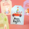 Etiketter Taggar Happy Easter Present Taggar Rabbit Bunny Ear Print Papperskort Förpackning Hang Tag Etiketter Easter Party Decoration Supplies 48st Mix Q240217