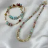 Ensemble de collier et boucles d'oreilles en pierre naturelle bleue, petit motif Vintage, couleur perlée, chaîne de clavicule, simple, haut niveau, sens de chevauchement Cho