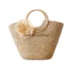 Totes Casual Flower Rattan stor kapacitet Tote Round Handle Wicker Woven Women Handväskor Summer Beach Big Straw Bali Bali Travel PurseH24217