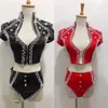 Stage Wear 4 Colors Leather Rivet Tops Shorts Women Pole Dance Clothing Party Rave Outfit Nightclub Performance Dj Gogo Costume Set