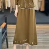 Vestidos de trabalho outono/inverno saia de lã pura feminino gancho flor camisa moda malha bordado caxemira terno de duas peças