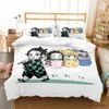 Beddengoedsets Anime Demon Slayer Dekbedovertreksets met hoes Polyester Tieners Kinderbeddengoed Set Volledige Queen Kingsize Cartoon beddengoed