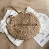 Axelväskor runda halm strandpåse vintage handgjorda vävda handväskor raffia kvinnor reser bohemisk sommarlov casual totes bagh24217