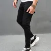 2024 New Black Ultra thin Mens Elastic Jeans Cargo Pants Fashion Hip Hop Street Clothing Mens Work Clothes Pocket Denim Trousers 240217