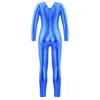 Stage Wear Enfants Filles One Piece Manches longues Full Body Gymnastique Ballet Danse Justaucorps Combinaison Brillant Métallique Bodusuit Costumes