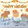 Banner di buon compleanno per decorazioni per feste |Grande poster colorato per bambini sullo sfondo di Capibara per ragazzi e ragazze, adorabili cartoni animati