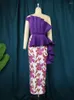 Повседневные платья AOMEI Фиолетовое платье с принтом в стиле пэчворк на одно плечо с оборками Bodycon Женские вечерние платья для дня рождения Большой размер 4XL