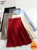 Simple Solid Color Long 75cm Thicken Knitted Skirts Autumn Winter Elastic High Waist A-line Skirt Women All-match Pleated Skirts 240201