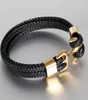 Man Titanium Steel Armband Golden Anchor Clasp Cowhide flätad wrap Trendy Armband Armband Pulsera Hombre Rope Chain Gift3163654