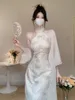 Kinesisk stil Hanfu Set Women Sleeveless Cheongsam Sexig tryck qipao Förbättrad kinesisk klänning Elegant Vestidos Vintage Costume 240131