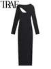 Casual Dresses 2024 Spring Women Elegant Asymmetrical Cut Out Midi Dress Long Sleeve Slim Sticked Soild Female Robe Party Y2K