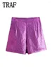 Женские шорты TRAF, женские золотые юбки 2024, плиссированные мини-юбки с высокой талией и узлом, женские шикарные элегантные короткие брюки