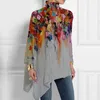 Damesblouses Grote maten Blouse met onregelmatige zoom Herfst Winter Mode Retro T-shirt met lange mouwen O-hals Informeel Los Asymmetrische top