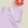 Ensembles de vêtements Né bébé filles vêtements de printemps ensemble chemise à manches courtes à volants côtelés hauts de couleur unie taille élastique pantalon bas de cloche