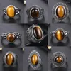 Cluster Rings Natural Tiger Eye 925 Sterling Silver Jewelry Ring For Women Gifts Vintage Fine Wedding Party Wholesale