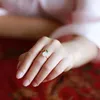 Cluster Rings S925 Sterling Silver Natural Hetian Jade White Ring Fashion All-Match Antique and Ethnic Style Retro Ornament