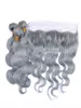 シルバー灰色の人間の髪バージンブラジルの髪は、フルレースの正面の体の波色の灰色の人間の髪のバンドルディール9244218で3つのバンドルを織ります9244218
