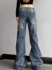 Jeans da donna HOUZHOU Y2K Anni 2000 Jeans svasati Donna Estetica retrò Lavaggio Pantaloni in denim Skinny Gyaru Acubi Moda coreana Harajuku Abbigliamento da strada J240217