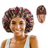 Nytt extra stort brett band Satin Bonnet Night Sleep Cap Kvinnor African Print Sleep Cap Ankara Mönster Huvud Täck Håravfall Cap