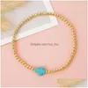 Bracelets de charme Yastyt Perles d'or Boho Cuivre Main Naturel Turquoise Traité Croix Pendentif Bracelet Pour Femmes Hommes Drop Deliv Dhko6