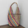 Shoulder Bags Casual Colorful Striped Straw Women Hollow Large Tote Bag Handmade Summer Beach Big Bali Handabgs ForH24217