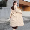 Women's Trench Coats Women Jacket Thin Belted Diamond Plaid Coat 2024 Autumn Winter Wear Long Lady Clothing Casual Outerwear Female Parkas