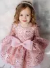 Sequined pink flower girl dresses sheer neck crystals little girl wedding dresses big bow frist communion pageant dresses gowns luxury birthday baby Peageant Dress