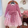 Bling rose rose fleur cris caisse cristaux Petite fille Wedding Frist Communon Pageant Robes à manches longues Baby Peaceant Robe robes 403