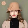 Berets Lady Fedoras wollen hoed meisjes herfst winter boog wollen vrouw krullende visser koepel verstelbare bassin cap b-8730