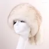 قبعة قش من جلد فاكس مع أعلى مستديرة وحماية سميكة في فصل الشتاء في فصل الشتاء