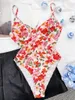 Women's Swimwear Floral Printed Underwired One Piece Swimsuit Women Female High Leg Cut Monokini Bather Bathing Suit Swim Lady K3933