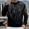 Męski diamentowy długie rękawie pullover casual thirt męskie streetwear hip hop punkowy gotycki koszulka srebrna 240129