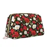 Cosmetic Bags Pink Red Rose Print Large Travel Makeup Bag Pouch Leather Waterproof Toiletry For Women Valentine's Day Gifts