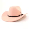 Sombrero De vaquero occidental para mujeres y hombres, sombrero De fieltro De lana con ala rosa, sombrero De vaquera para fiesta, boda, sombreros De sol para Mujer 240130