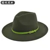 Klasyczny retro Fedora Green Belt Woolen Cowboy Hat Vintage Czarna wełniana okapa czapka 240130