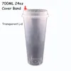 Ensembles de vaisselle Gobelets en plastique jetables avec couvercles Jus Café Thé au lait Épaissir Boissons froides Tasse Verres transparents 700 ml 24 oz