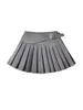 Skirts FANS Elegant Grey Women Pleated Skirt 2024 Spring Asymmetric Belt High Waisted A-Line Female Mini Y2K Jupe