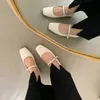 Spring Square Toe Ballet Shoes Fashion Low Heel Mary Jane Silver Light Button Soft Sole 240202