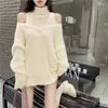 Women's Sweaters Japanese Sexy Off Shoulder Lolita Sweater Women Turtleneck Knitwear Long Knit Pullover Top Autumn Kawaii Soft Oversize